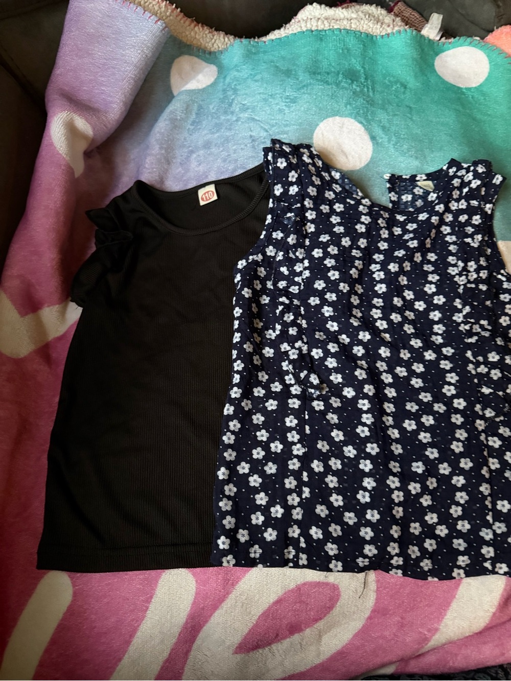 SHEIN Black Tee & Navy Floral Tank Top Set